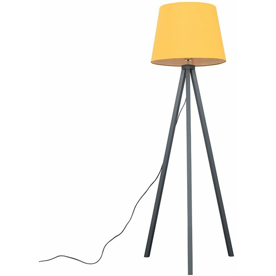 Floor Lamp Modern Wooden Tripod Light in Grey with Tapered Shade - Mustard
