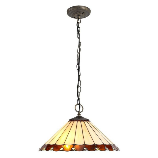 Luminosa Lighting - 3 Light Downlighter Ceiling Pendant E27 With 40cm Tiffany Shade, Amber, Crystal, Aged Antique Brass