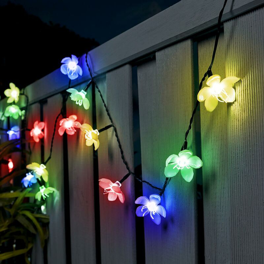 5m Solar Power Multi Colour Blossom Flower LED Fairy String Lights | Outdoor Garden - Multi Colour