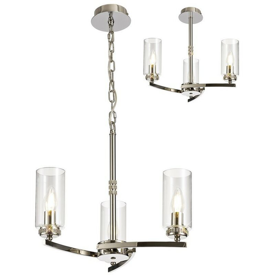 Ceiling Pendant, Semi Ceiling, 3 x E14, Polished Nickel - Luminosa Lighting