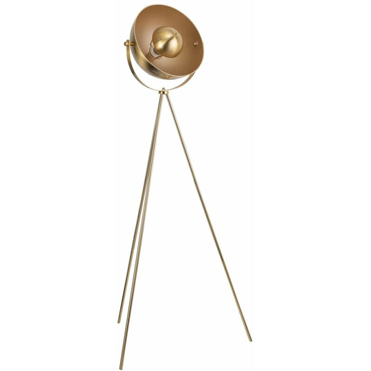 Industrial Style Satin Brass Tripod Floor Lamp - Satin brass plate with gold detail