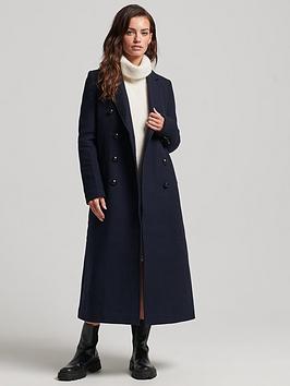 Superdry Studios Military Wool Coat - Blue, Blue, Size 10, Women