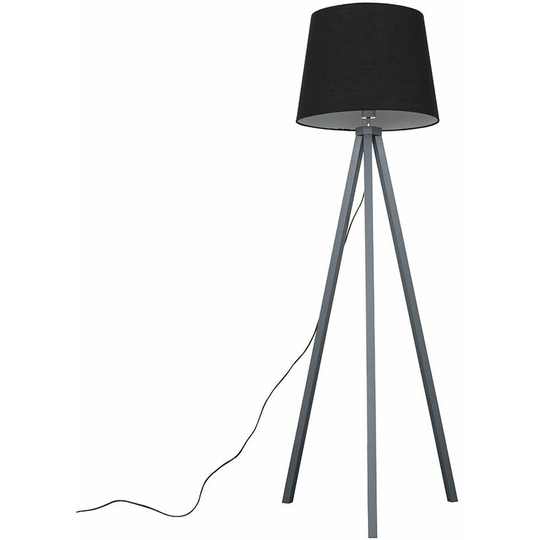 Floor Lamp Modern Wooden Tripod Light in Grey with Tapered Shade - Black