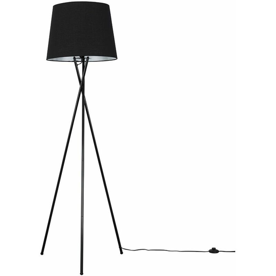 Floor Lamp Tripod Camden Light in Black with Tapered Lampshade - Black