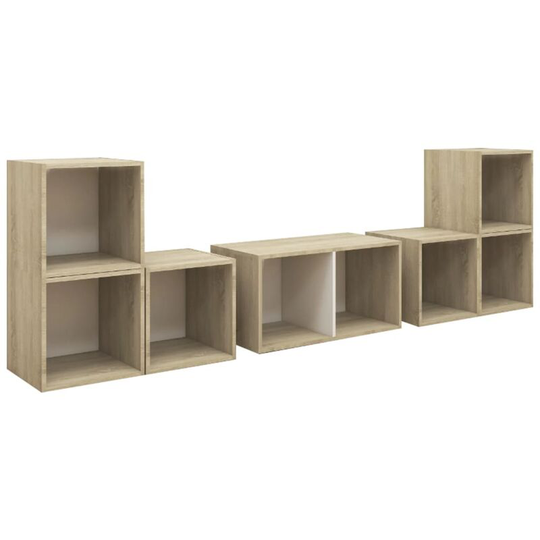 6 Piece tv Cabinet Set White and Sonoma Oak Engineered Wood Vidaxl White