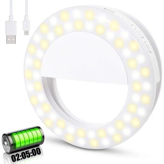 Aougo - Selfie Ring Light [Upgrade - Long Battery Life(600mAh)], Selfie Ring Light, Rechargeable 60 LEDs & 3 Light Modes, for Phone, Tablet, YouTube,