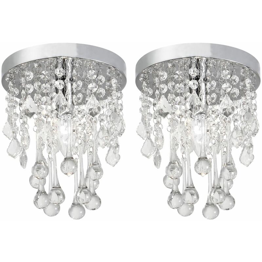 Set of 2 Letham - Crystal Flush Ceiling Lights - Polished chrome plate with crystal effect glass detail