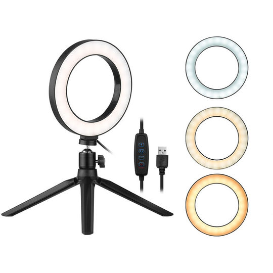 Superseller - 6 Inch Desktop led Ring Light 3200K-5500K Dimmable Mini Camera Light Lamp 3 Light Modes 10 Brightness Levels with Mini Tripod Ballhead
