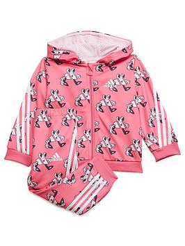 Adidas Favourites Toddler Girls 3 Stripe Print Zip Through Hoody &Amp; Jogger Set - Light Pink