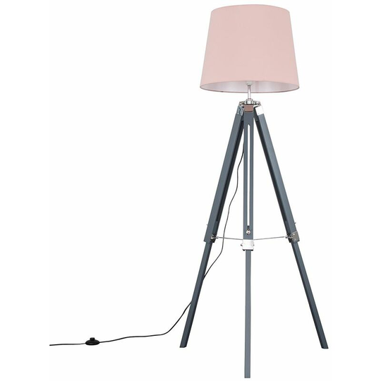 Tripod Floor Lamp Clipper Standing Light in Grey with Tapered Shade - Pink