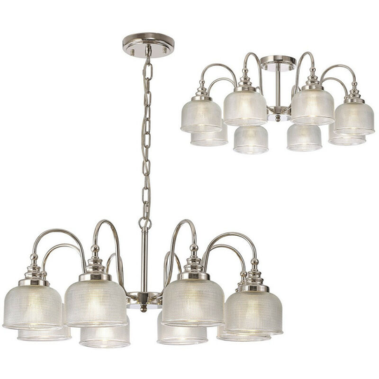 Luminosa Lighting - Luminosa DeRuyter Semi Flush, Ceiling Pendant, 8 Light E27, Polished Nickel, Prismatic Glass