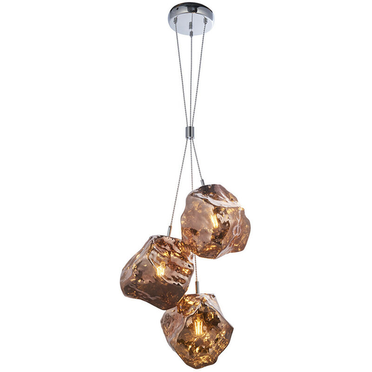 Endon Collection Lighting - Endon Rock Modern Contemporary 3 Light Cluster Pendant Metallic Copper Glass Shade Chrome Plated