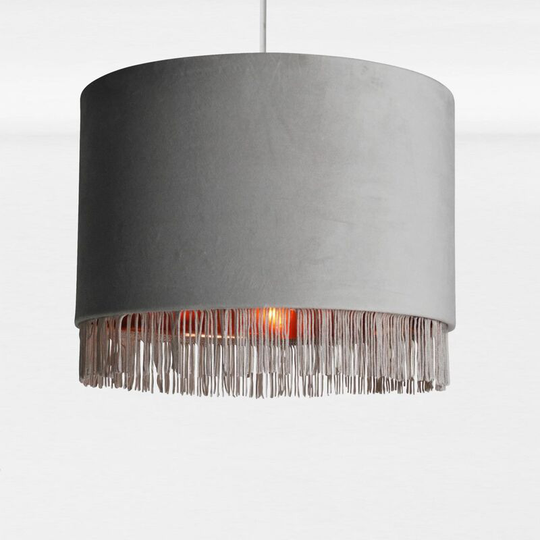 First Choice Lighting - Grey Velvet With Copper Inner Tassled Light Shade - Grey velvet with copper inner detail