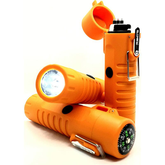Multifunction Waterproof Orange Dual Arc Light with led Flashlight and Compass. Outdoors Survival Tactical Tool, 1pc
