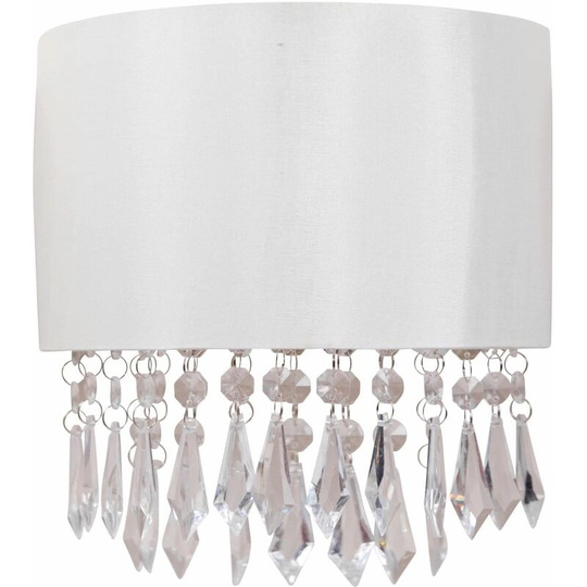 First Choice Lighting - Jewelled Ivory Fabric Wall Light With Clear Beaded Crystal Style Strings - Ivory faux silk with clear acrylic detail