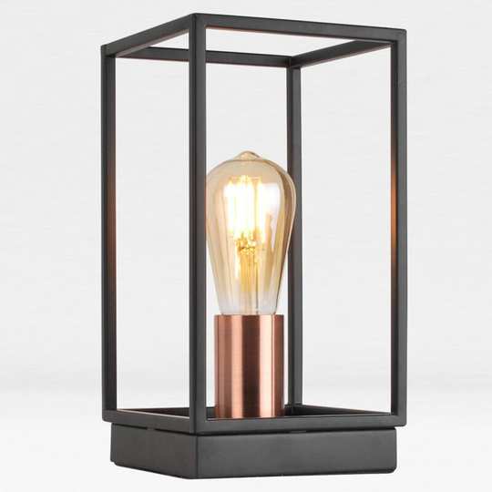 First Choice Lighting - Matt Black With Brushed Copper Detail Table Light - Matt black with brushed copper plate detail