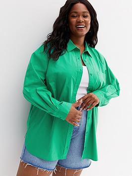 New Look Curves Light Green Poplin Long Sleeve Shirt, Light Green, Size 18, Women