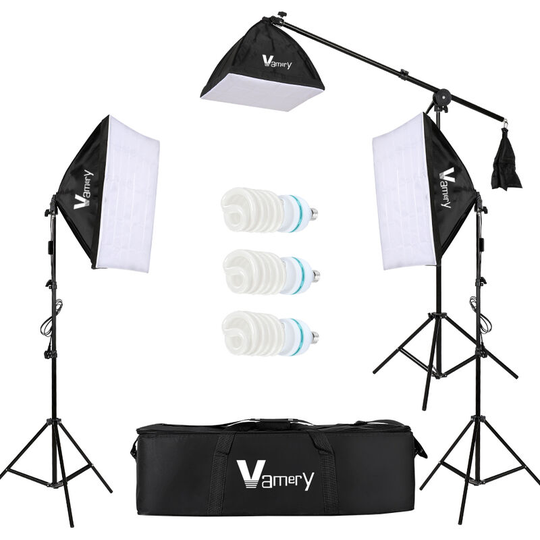 Lifcausal - Photo Studio Photography Kshioe 220V 65W 3 Soft Box Light Stand Continuous Lighting Kit Diffuser uk Standard