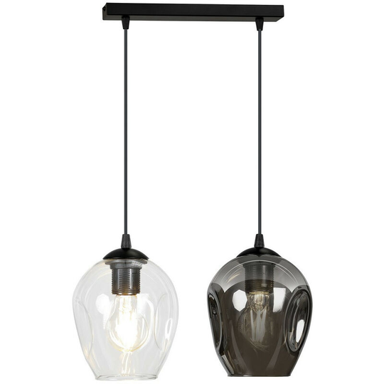Emibig Istar Black Bar Pendant Ceiling Light with Clear, Graphite Glass Shades, 2x E27