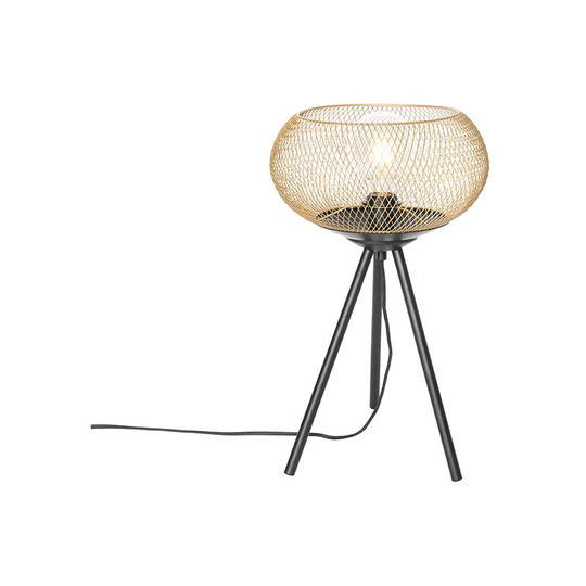 Qazqa - Modern tripod table lamp black with gold - Lucas - Black