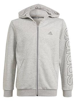 adidas Essentials Kids Boys Linear Zip Through Hoodie - Light Grey, Light Grey, Size 3-4 Years