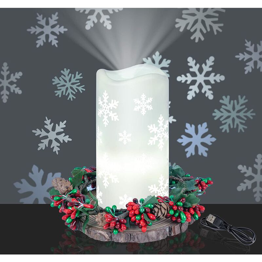 Swyeoot - Christmas led Candles Projection Lamp White Snowflake 7X15CM Decorative led Candles Indoor Christmas Projector Christmas Decoration