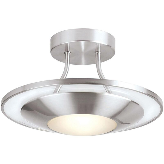 Endon Firenz - 1 Light Flush Ceiling Light Frosted Glass, Satin Chrome with Clear