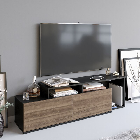 Decorotika - Nexera 120 cm Wide Modern tv Stand, tv Console, tv Unit, Medica centre, Multimedia Centre - Black and Walnut
