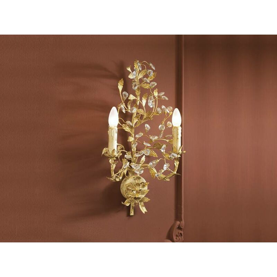 Schuller Verdi - 2 Light Crystal Candle Wall Lamp White, Gold Leaf, E14