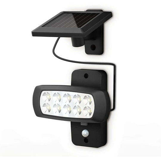 Outdoor Led Solar Light Ip44, Pir Motion Detector, Black Balcony House Terrace Wall Projector, Splash-proof, Cold White Light 6500k