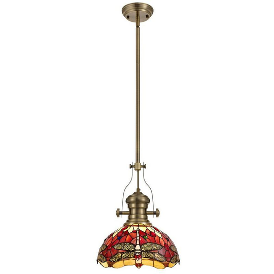 Luminosa Lighting - 1 Light Telescopic Ceiling Pendant E27 With 30cm Tiffany Shade, Antique Brass, Purple, Pink, Crystal