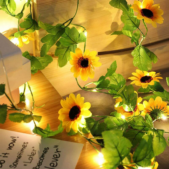 20 LED Sunflower Garland String Lights, Battery Operated Artificial String Lights for Indoor, Bedroom, Wedding, Party Decorations