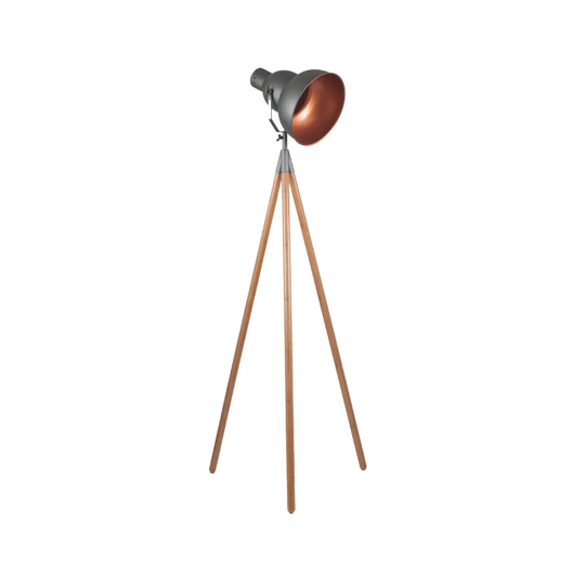 Grey Metal & Natural Wood Tripod Floor Film Light
