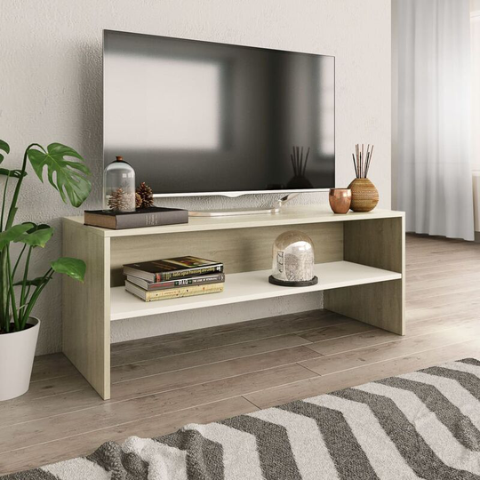 Asupermall - tv Cabinet White and Sonoma Oak 100x40x40 cm Chipboard
