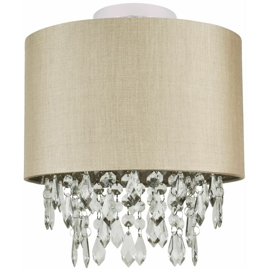 First Choice Lighting - Pale Gold 250mm Ceiling Flush Shade with Matching Inner and Clear Droplets - Polished chrome plate with clear acrylic detail