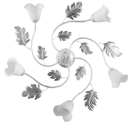 Onli Marilena 5 Light Multi Arm Semi Flush Ceiling Lamp, White, Silver