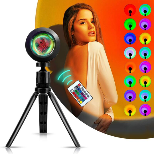 Heguyey - Sunset Lamp, 16 Colors Sunset Lamp with Tripod Stand - 360° Rotating usb Light Sunset Projection Lamp led Halo Romantic Lamp for Decoration