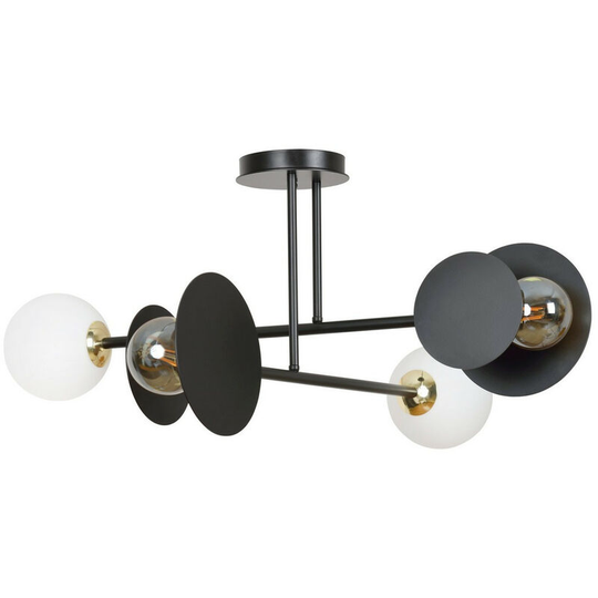 Emibig Minerva Black Globe Semi Flush Light with White Glass Shades, 4x E27