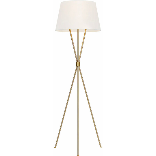 Floor Lamp Tripod Base Crossed Mid Stem White Shade Burnished Brass led E27 60W