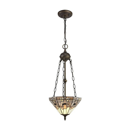 Luminosa Lighting - 2 Light Uplighter Ceiling Pendant E27 With 30cm Tiffany Shade, White, Grey, Black, Clear Crystal, Aged Antique Brass