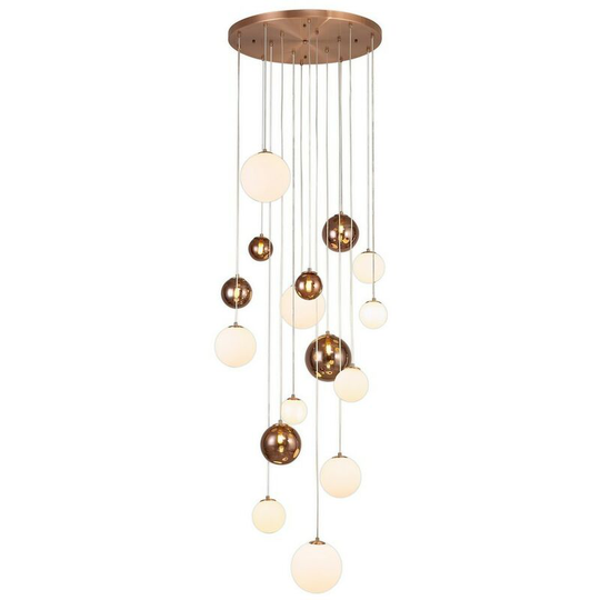 Luminosa Lighting - Ceiling Cluster Pendant, 16 x G9, Antique Copper, Opal & Copper Glass