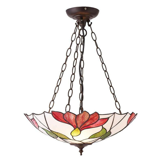Interiors 1900 Lighting - Interiors Botanica - 3 Light Inverted Ceiling Pendant Dark Bronze, Tiffany glass, E27