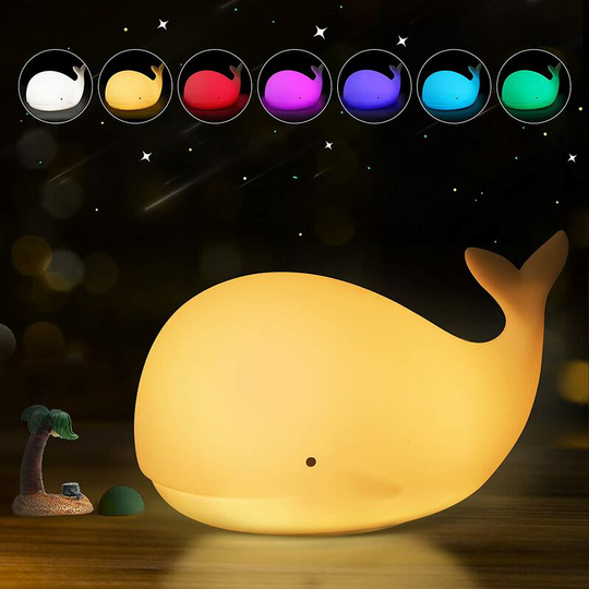 Aougo - Night Light for Kids - led Silicone Whale Night Light - Portable Touch Switch Night Light for Baby Room, Bedroom, Living Room, Warm White