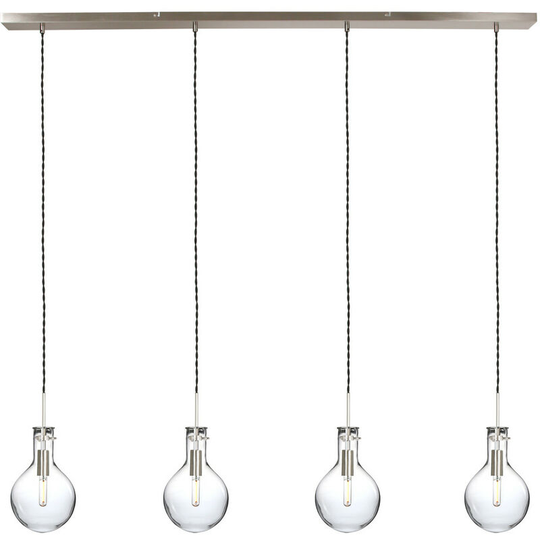 Sienna Elegance Straight Bar Pendant Ceiling Light Steel Brushed, Glass Transparent