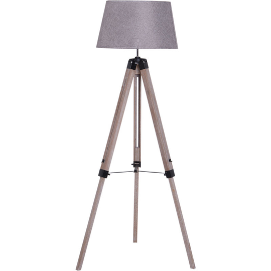 Tripod Floor Lamp Freestanding Bedside Light with Fabric Shade Grey - Grey - Homcom