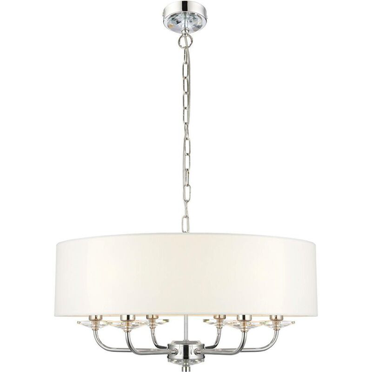 Endon Nixon - 6 Light Multi Arm Ceiling Pendant Nickel Plate, White Silk Effect, E14