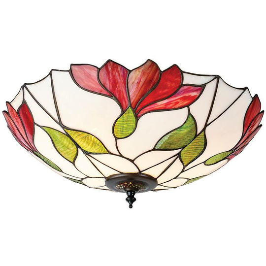 Interiors Botanica - 2 Light Large Ceiling Flush Light Dark Bronze, Tiffany Glass, E27