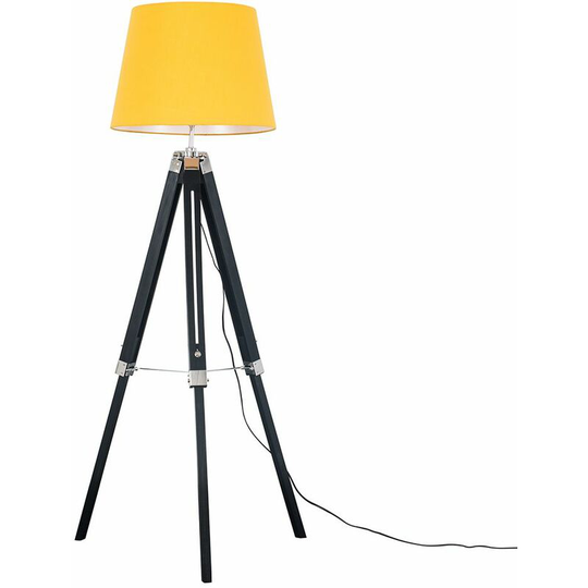 Tripod Floor Lamp Clipper Standing Light in Black with Tapered Shade - Mustard + led Bulb