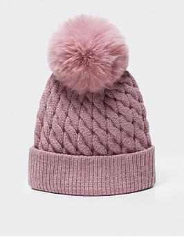 Mango Baby Girls Knitted Pom Pom Hat - Light Pink, Light Pink, Size 6-12 Months