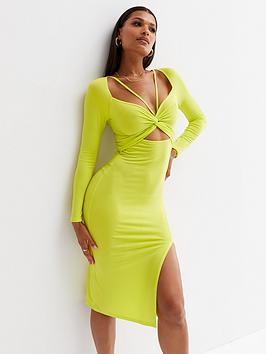 New Look Strappy Cut Out Long Sleeve Midi Dress - Light Green , Light Green, Size 12, Women